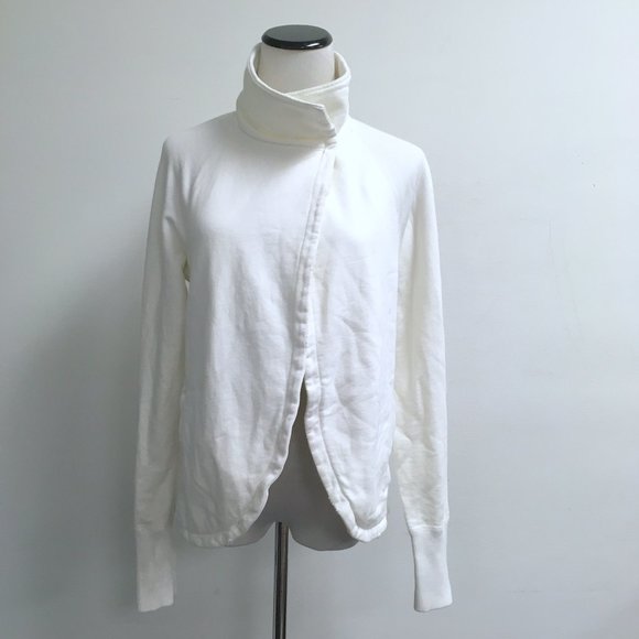 James Perse white fray edge french terry cardigan jacket top 2 M - Picture 2 of 8